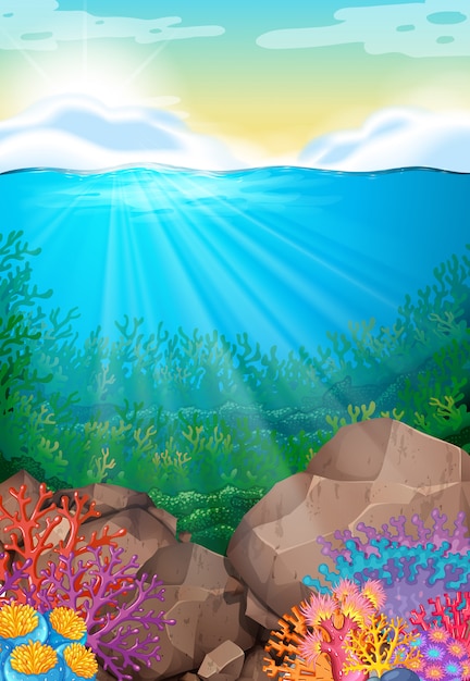 Premium Vector | Scene background with view under the ocean