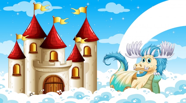 Premium Vector Scene Of Castle And Dragon