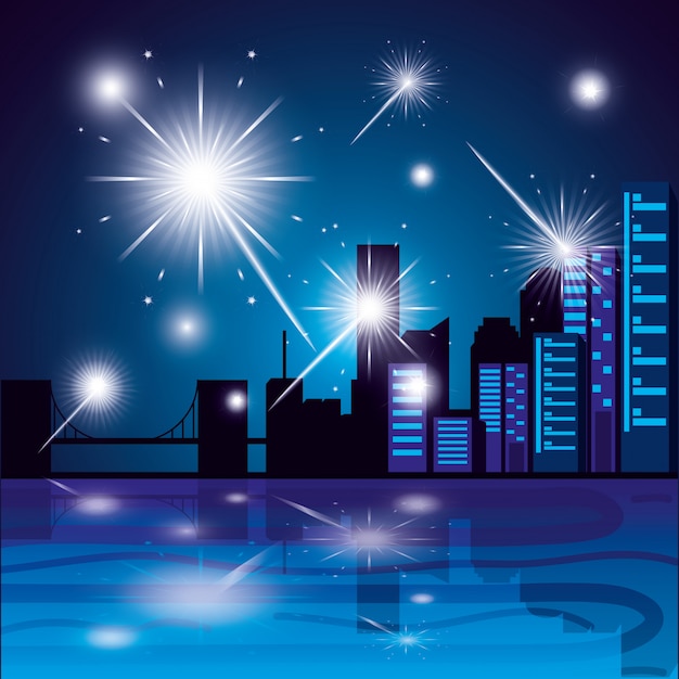 Premium Vector Scene Cityscape With Fireworks   Scene Cityscape With Fireworks 24911 49166 