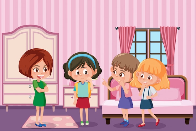 Premium Vector Scene With Girl Gossiping Freinds In The Room