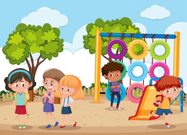 Scene with kid bullying their friend in the park | Premium Vector