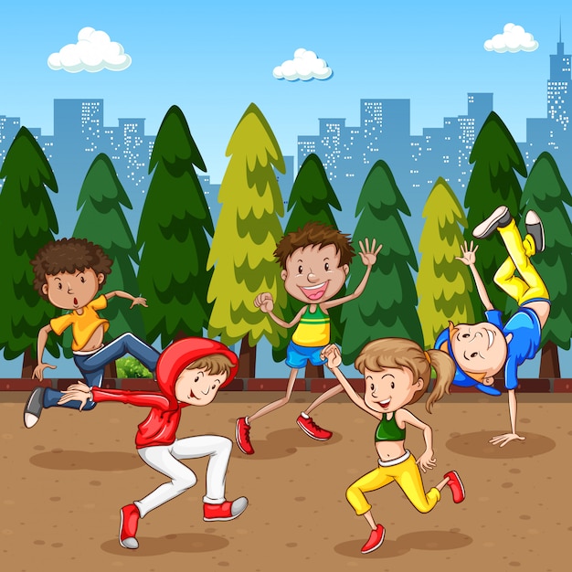 Free Vector | Scene with many children dancing in the park