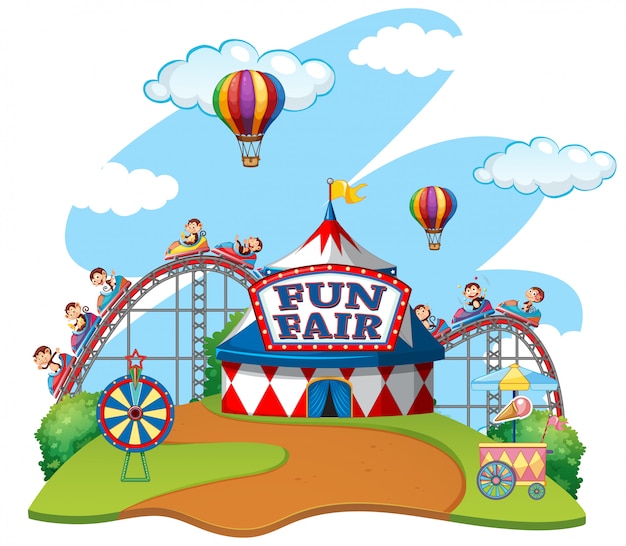 Free Vector | Scene with monkeys riding carts in fun fair on white ...