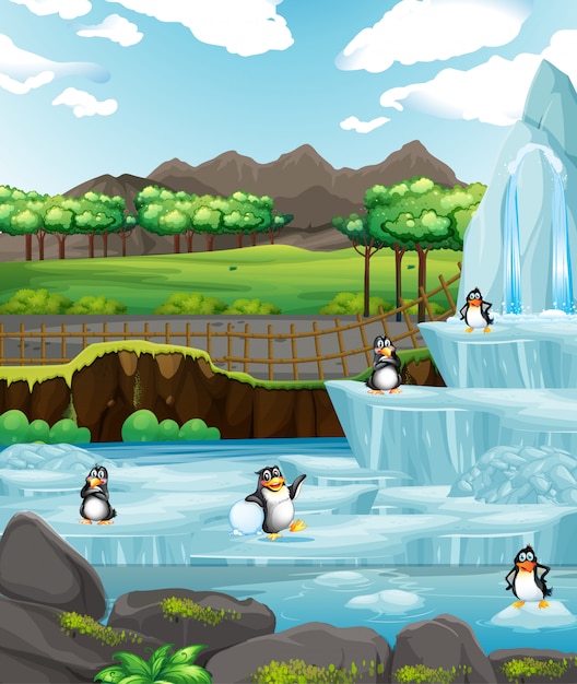 氷の上のペンギンのシーン 無料のベクター