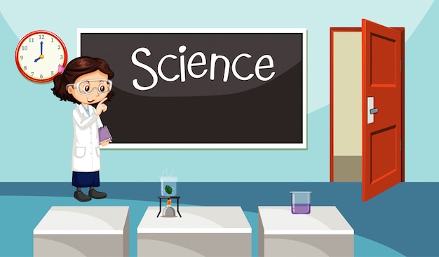 Download Scene with science teacher standing in classroom | Free Vector