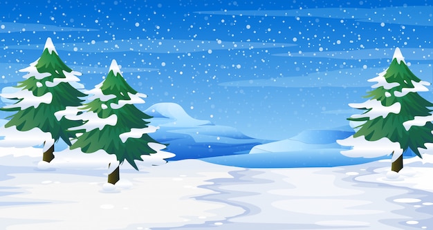 Download Scene with snow on ground and trees illustration | Free Vector