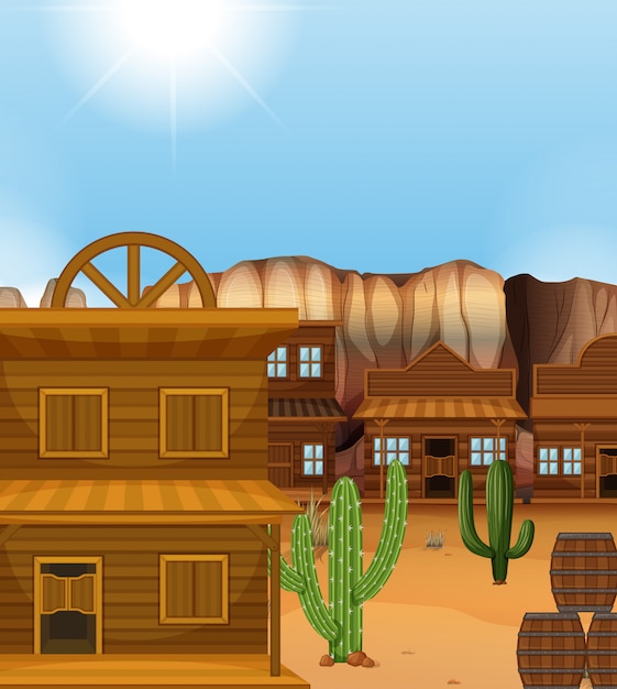 Premium Vector | Scene with western style buildings