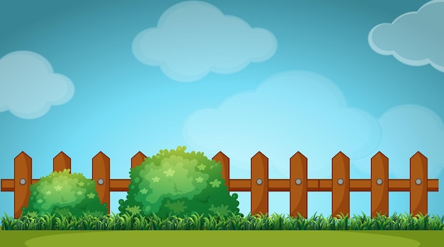 Premium Vector Scene With Wooden Fence In Garden