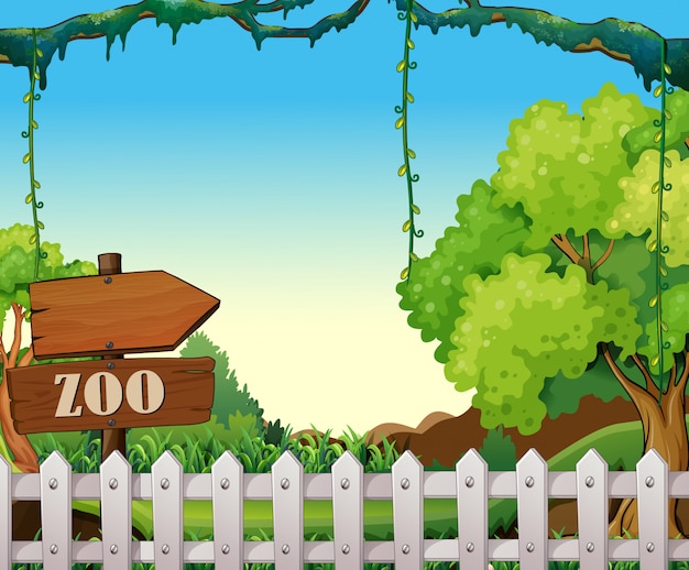 Premium Vector | Scene of zoo park with white fence