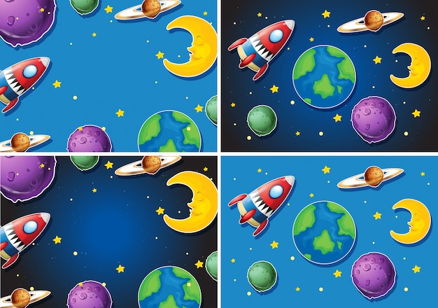 Scenes with rocket and planets Free Vector Scenes with rocket and planets Free Vector