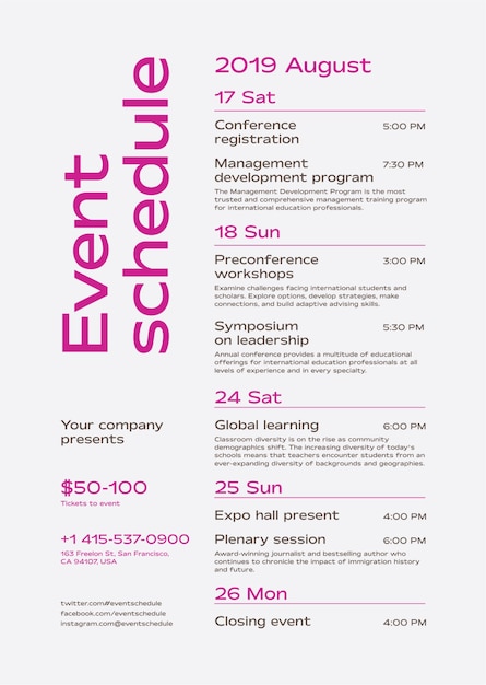 Premium Vector | Schedule event poster template