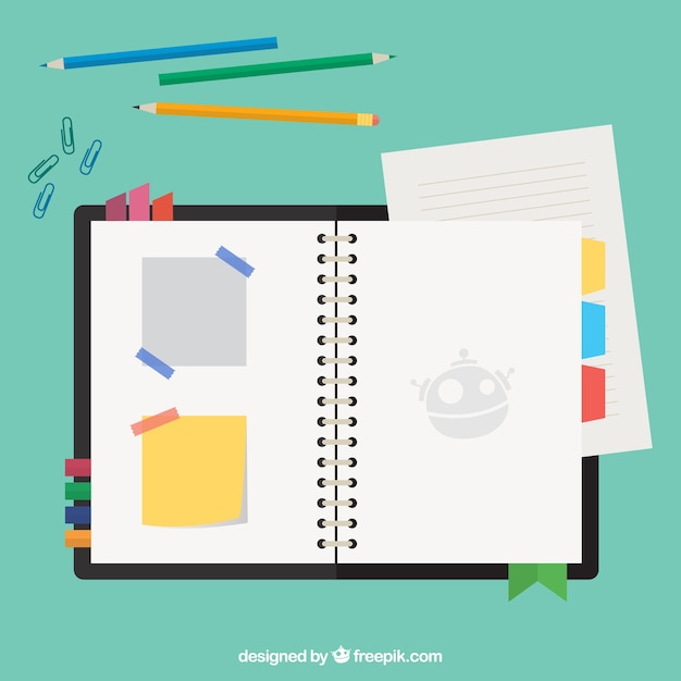 Schedule with notes and pencils Free Vector