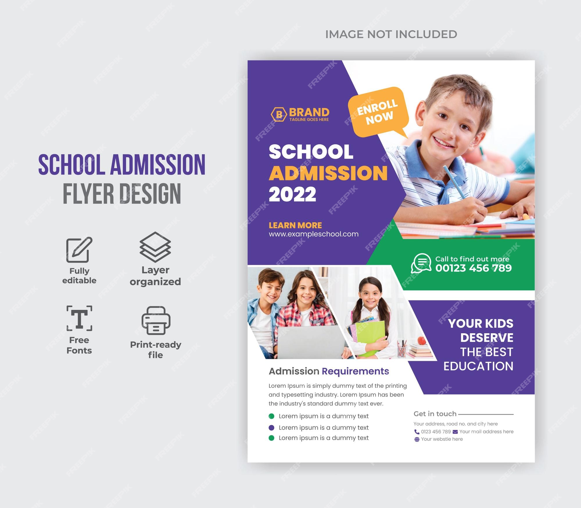 Premium Vector | School admission flyer design template premium vector