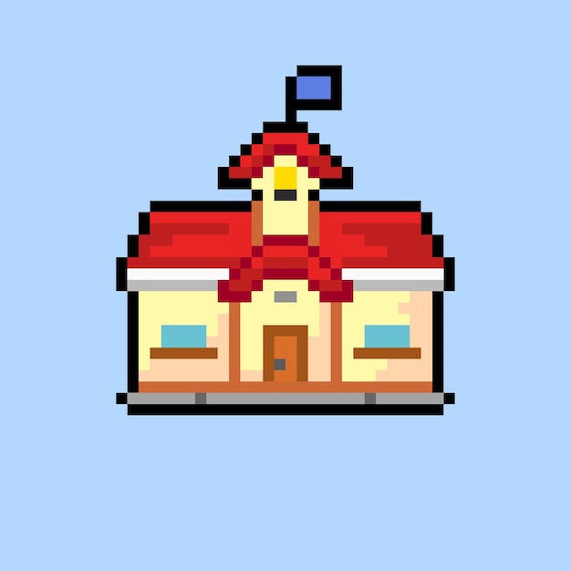 Premium Vector | School building with pixel art style