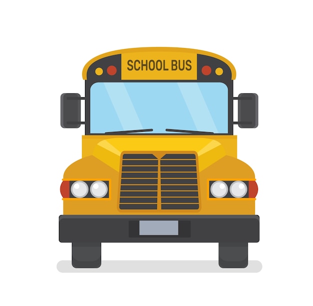 白い背景の上のスクールバス正面図フラットイラスト プレミアムベクター