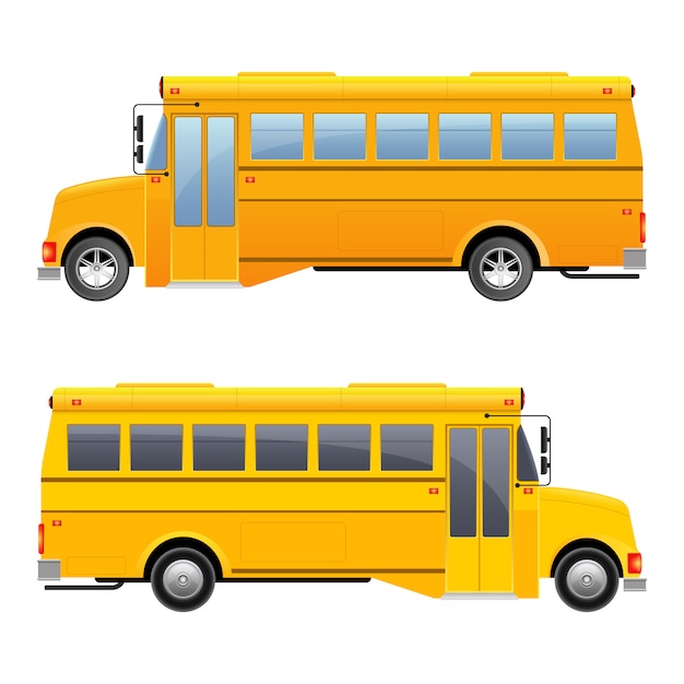 白い背景の上のスクールバスのイラスト プレミアムベクター