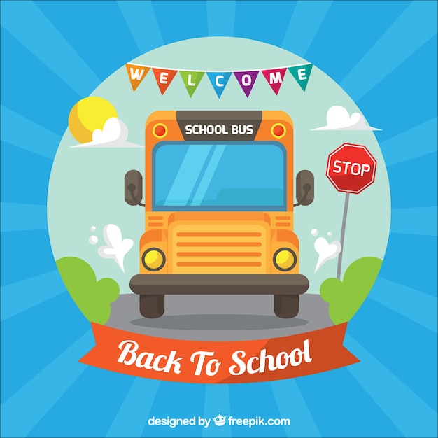 School bus on the road with flat design Vector | Free Download