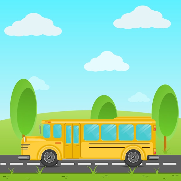 Premium Vector | School bus on road