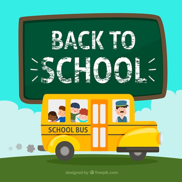 Download School bus with driver and students | Free Vector