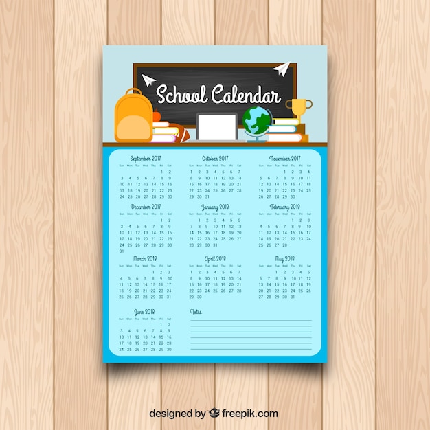 school calendar template in flat design vector free download