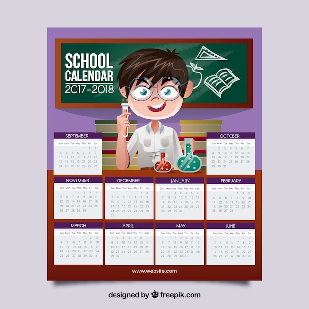Free Vector School calendar with boy and in the laboratory