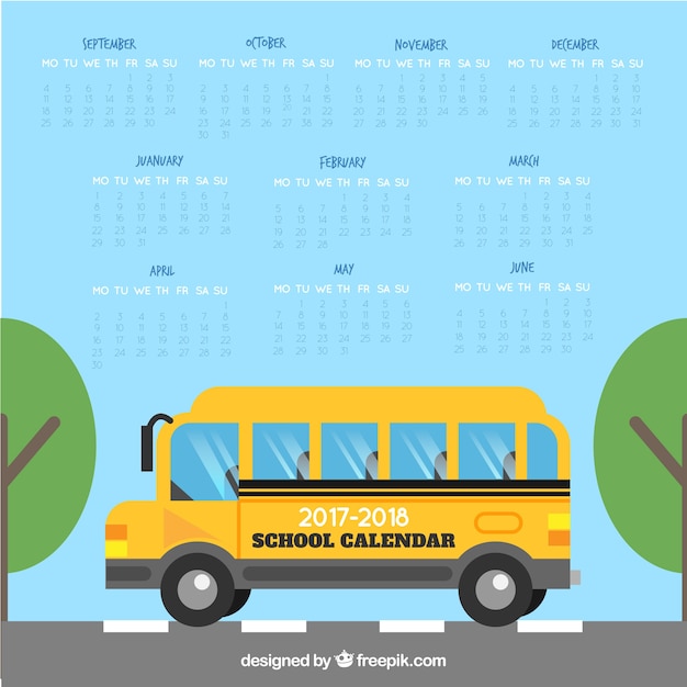 Free Vector School calendar with a bus