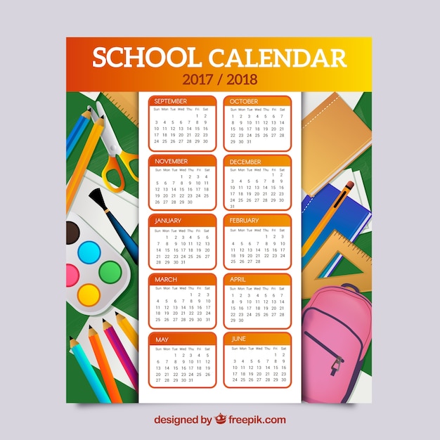 Free Vector | School calendar with elements in flat design