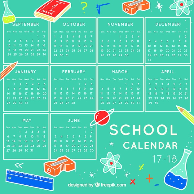 Free Vector School calendar with elements of science