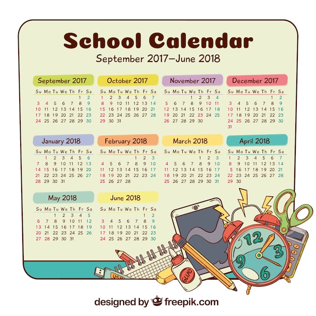 School calendar with hand drawn elements