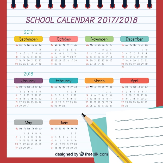 Free Vector School Calendar With Pencil And Note