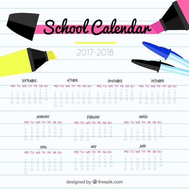 Free Vector School calendar with pens