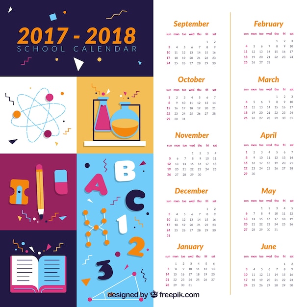 Free Vector School calendar with scientific elements