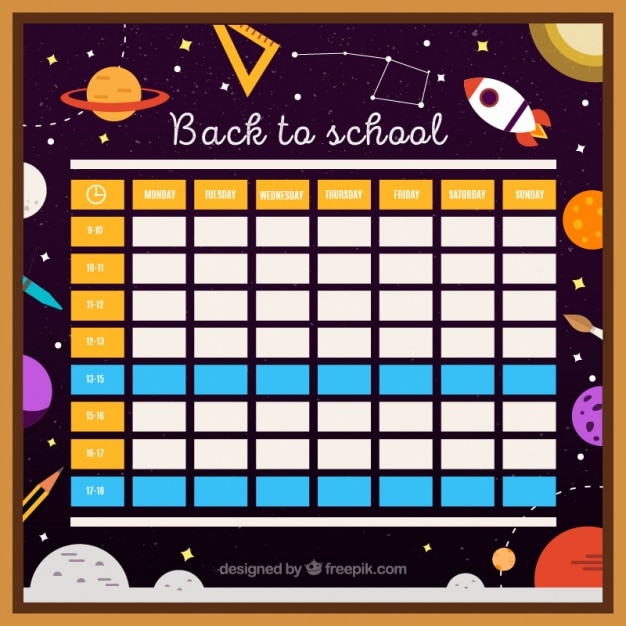 Free Vector School calendar with space theme