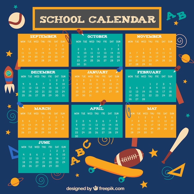 School calendar with sports elements Free Vector
