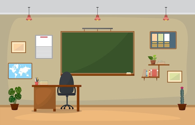 Premium Vector | School classroom interior room blackboard furniture flat