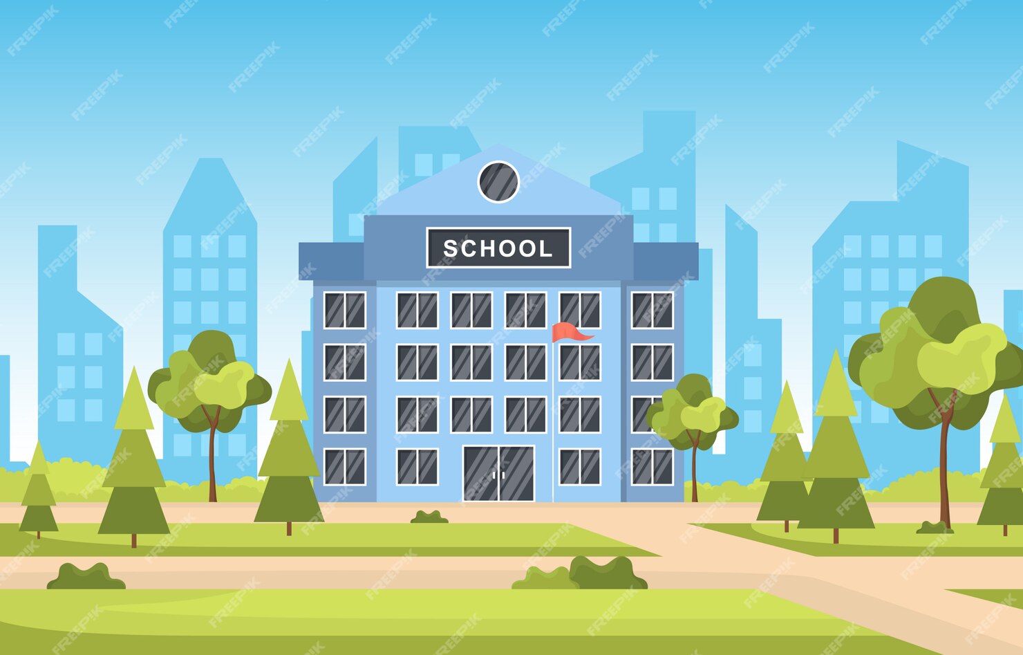 Premium Vector | School education building park outdoor landscape ...