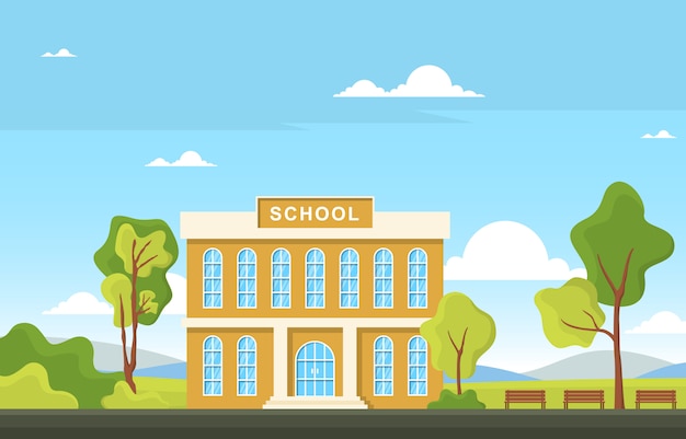 Premium Vector School Education Building Street Outdoor Landscape