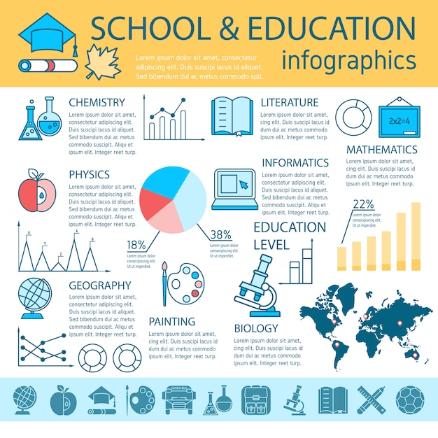 Free Vector | School education linear infographics