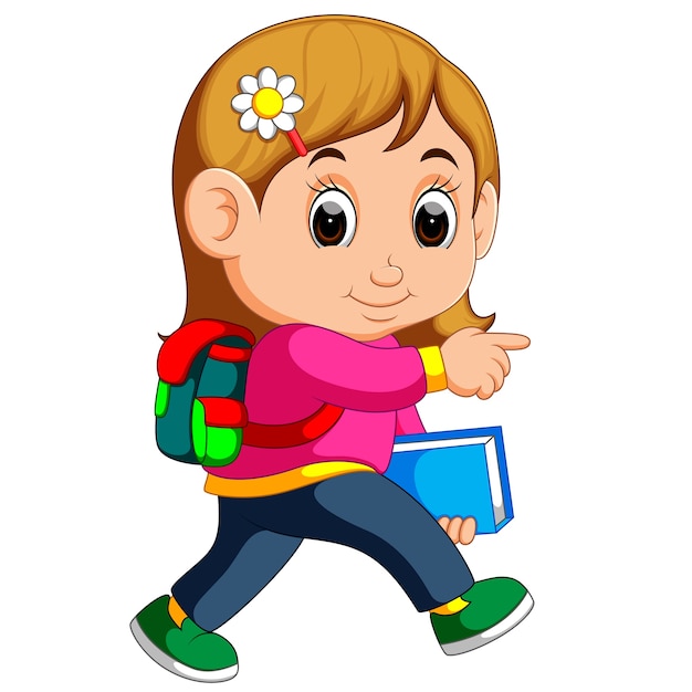 Premium Vector | School girl cartoon walking