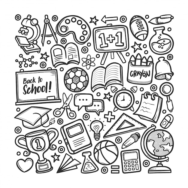 Premium Vector | School hand drawn doodle coloring