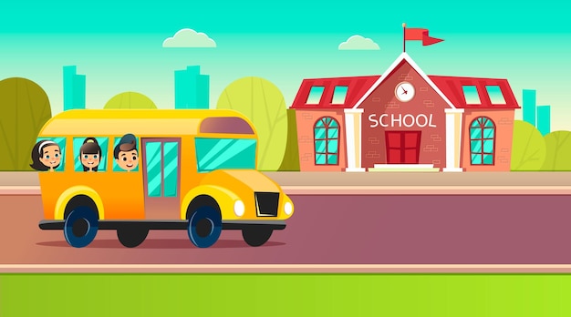 Premium Vector | School kids riding a schoolbus