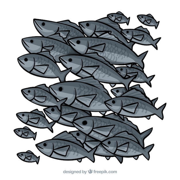 School of fishes background in hand drawn\
style