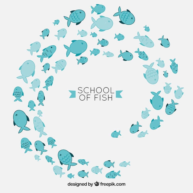 School of fishes background in hand drawn
style