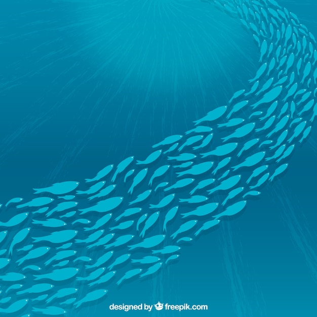 School of fishes background with deep sea in\
flat style