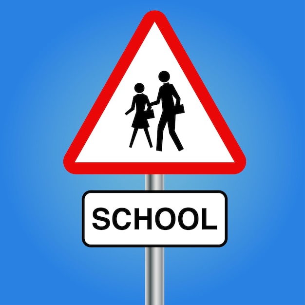 Premium Vector | School or pedestrian with child cross road sign board ...