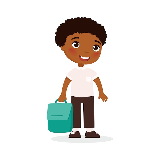 Download Free Vector School Pupil Happy Student Flat Vector Illustration Child Holding Backpack In Arm Isolated Cartoon Character Elementary Schoolboy Going To Lesson Cheerful African American Boy Back To School