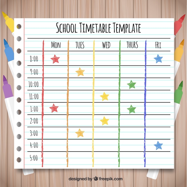 School schedule with colorful markers