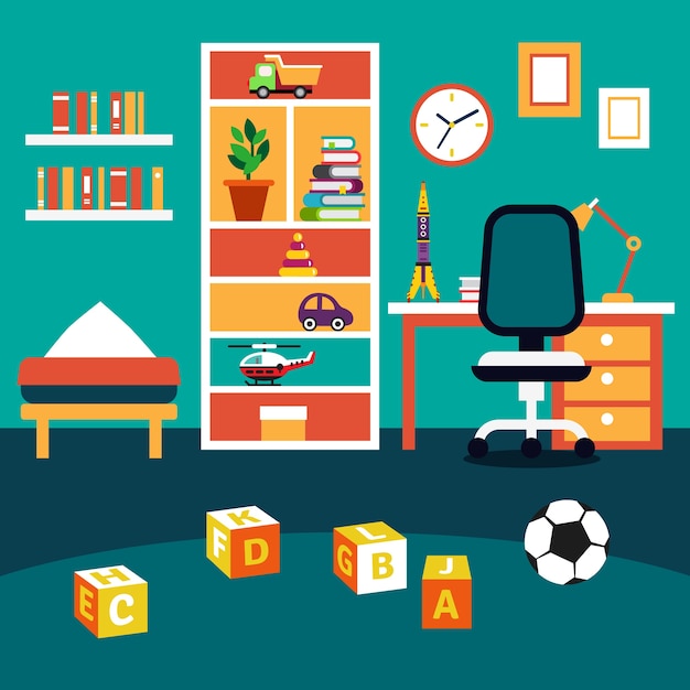 Download School student boy kid room interior | Free Vector