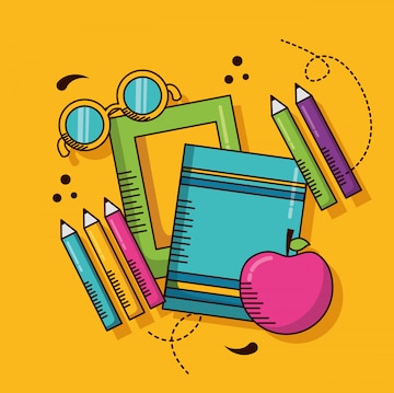 Free Vector | School supplies, books, pencils, apple