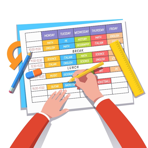 School teacher or student drawing a class schedule Vector Free Download